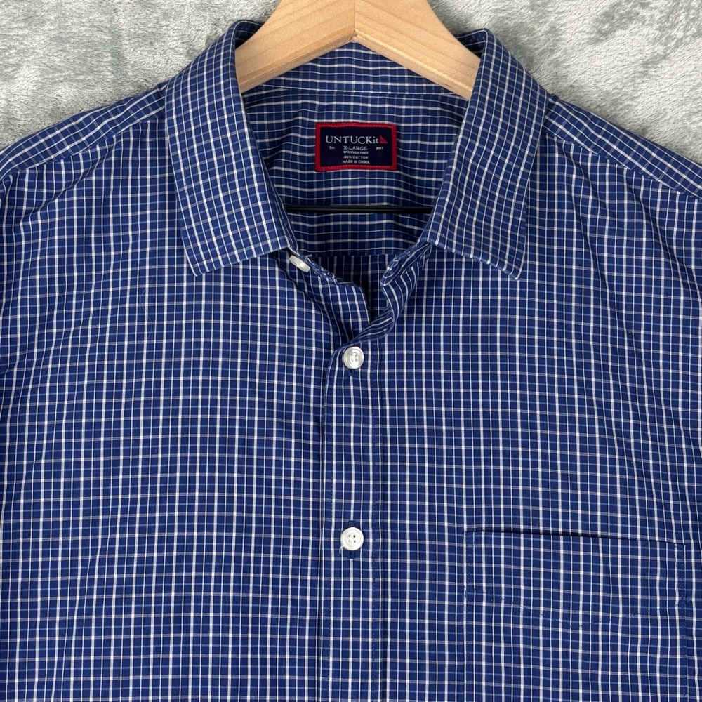 UNTUCKit Shirt Mens XL Blue Check Wrinkle Free Button Down Preppy Office - Picture 5 of 11